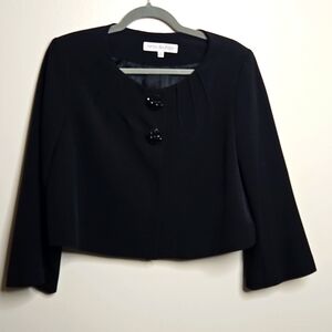 Nipon Boutique Cropped Lined Formal Bolero Blazer Jacket Black Button Size 10
